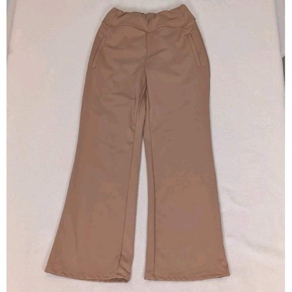 Halara Yoga Pants Wide Leg High Waist XS Petite Light Brown Zip Pockets 02709300